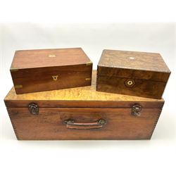 Victorian sewing box, writing slope with brass fittings and a wooden tool/storage box, 69cm x 31cm x 26cm