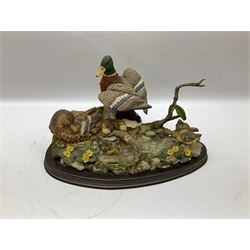 Country Artists figures, including a pair of mallard ducks with ducklings H26cm,  'sky dance' 29cm and 'barn owl pair' 27cm. 