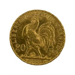 French 1909 twenty francs gold coin