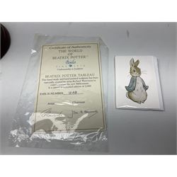 Four Border Fine Arts Beatrix Potter figures, comprising Tableau created to commemorate the Millenium together with a Border Fine Arts Limited Edition no 669814, The Tale of Peter Rabbit Tablet A1306, Four Little Rabbits A2442 and Sailing Home A2443