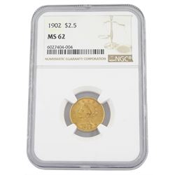 United States of America 1902 Liberty head gold two and a half dollar coin, encapsulated and graded MS62 by NGC