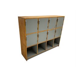Esavian - mid-20th century school gym locker, fitted with eight cupboards and four open compartments