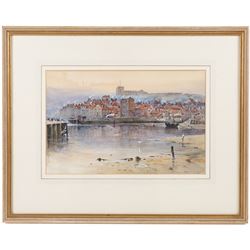 Herbert Moxon Cook (British 1844-1928): Whitby Chimneys at Dusk, watercolour heightened with white signed 20cm x 31.5cm 