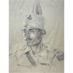 Lieutenant Colonel Charles George Borrowman (Scottish 1892-1956): Portrait of 'Jemadar Fateh Khan of the 6th Rajputana Rifles', pencil sketch signed and dated 1911, 35cm x 26cm