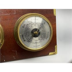 Wall hanging Spectrum quartz clock and Weathermaster barometer, together with six turned spokes ship wheel with brass central boss, D48cm
