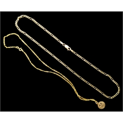  9ct gold figaro link chain necklace and a 9ct gold 'Vancouver' pendant necklace, stamped or hallmarked, approx 8.29gm   