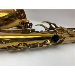 Mid-20th century French Henri Selmer Mark VI tenor saxophone, serial no.M.70644 for 1957, various French, English and American patent numbers, crudely stamped J.A.Brown twice to thumb rest; in fitted hard case with crook and other accessories including two Berg Larsen mouthpieces, reed cutter etc