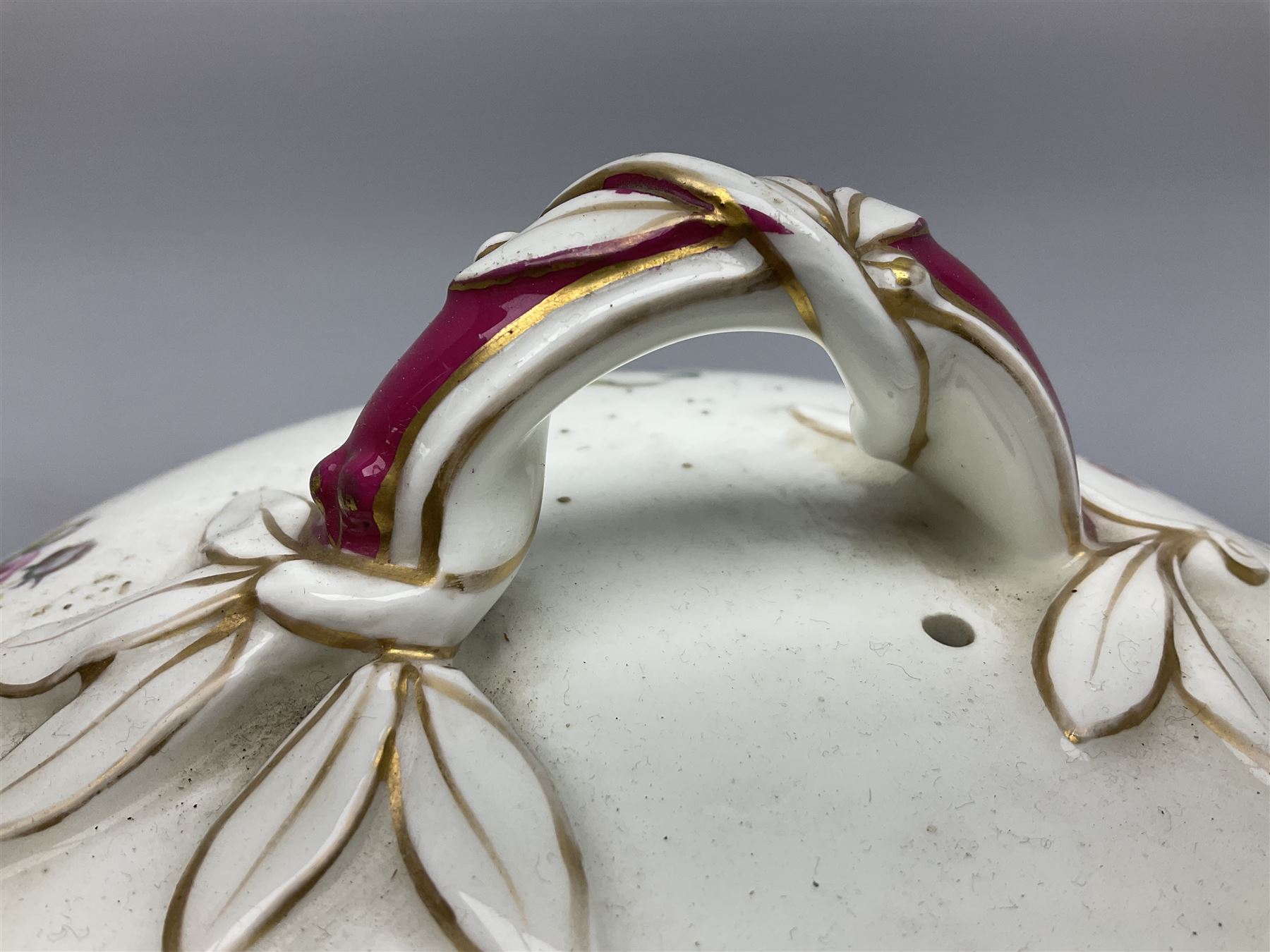 Large Victorian twin handled water pail and cover, of slightly bellied form decorated with floral sprays and moulded vine and ribbon detail, H36.5cm
