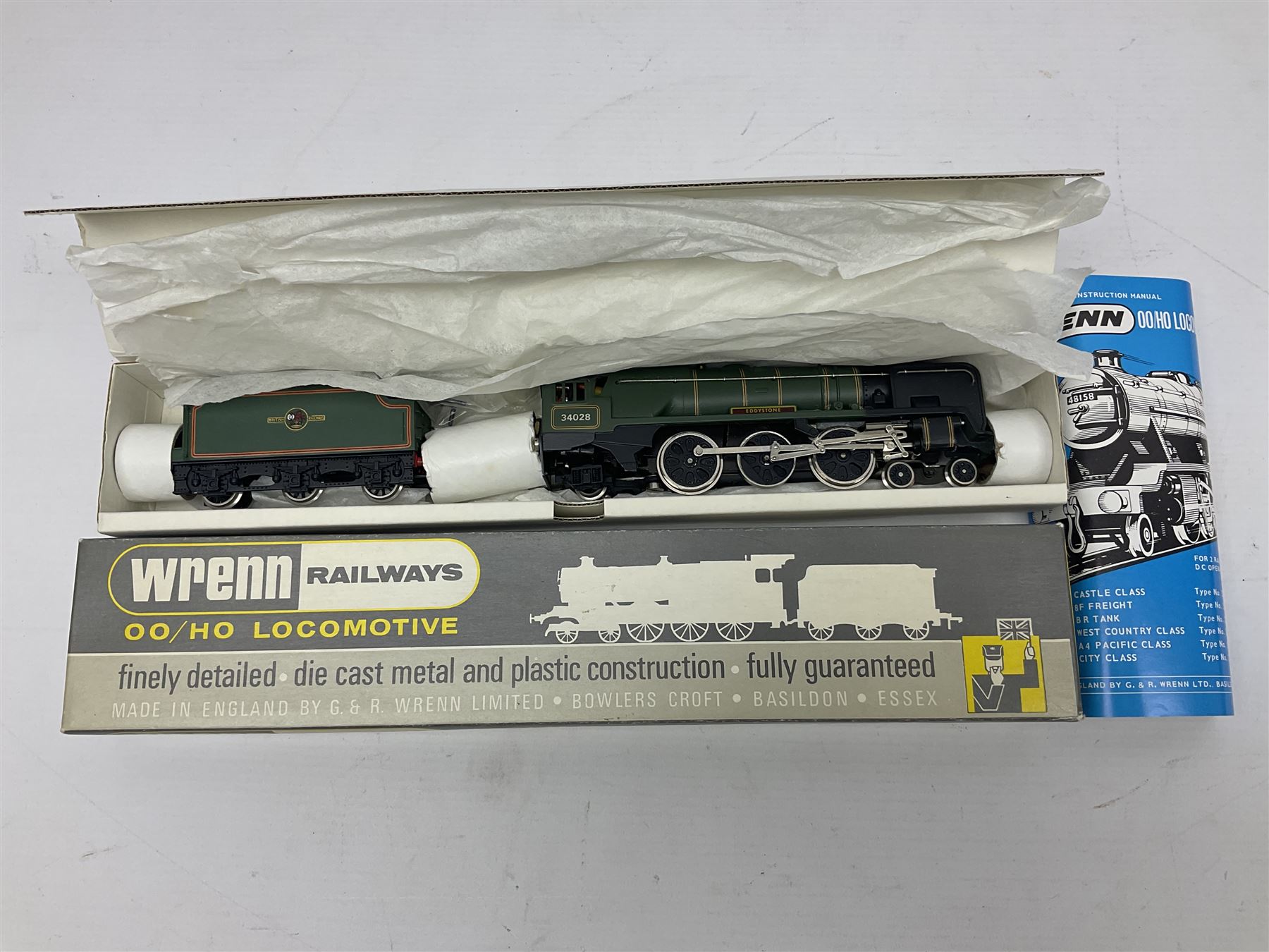 Wrenn '00' gauge - Rebuilt Bulleid Pacific 4-6-2 locomotive 'Eddystone' No.34028 in BR Green with centralised nameplate; boxed with instructions.