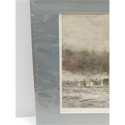 William Lionel Wyllie (British 1851-1931): 'HMS Champion and the 13th Flotilla at Jutland', etching signed in pencil 19cm x 41cm (mounted)