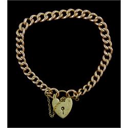 9ct rose gold graduating curb link bracelet, with later 9ct yellow gold heart locket clasp, hallmarked