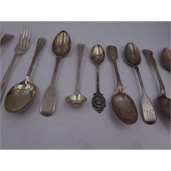 Group of silver flatware, including seal top spoon and fork set, hallmarked Charles Marsh, hallmarked Horace Woodward & Co Ltd, Birmingham 1915, set of three Old English pattern teaspoons, with engraved foliate decoration, hallmarked John Round & Son Ltd, Sheffield 1892 and a Victorian Scottish silver teaspoon, hallmarked James McKay, Edinburgh 1853 and other silver flatware, all hallmarked with various dates and makers