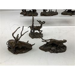 Six Franklin Mint bronze models of African animals, comprising Lion, Black Rhinoceros, Greater Kudu, Cheetah, Giraffe and African Elephant, tallest example H14cm