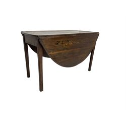 Oak drop leaf dining table, oval top raised on square tapering supports