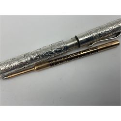 Silver Yard-o-Led Viceroy ballpoint pen, the foliate engraved barrel and cap hallmarked Birmingham 2004 and stamped 925, L11cm