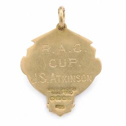 Early 20th century 18ct gold enamelled Yorkshire Automobile Club Saltburn Speed Trials, the reverse engraved 'R.A.C Cup J. S. Atkinson', Birmingham 1913