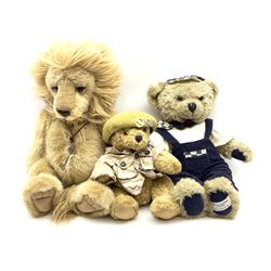 Charlie Bears lion 'Linus', CB141473, with metal key pendant H50cm; Millenium 2000 Collection bear; and another dressed as a British Tank soldier (3)