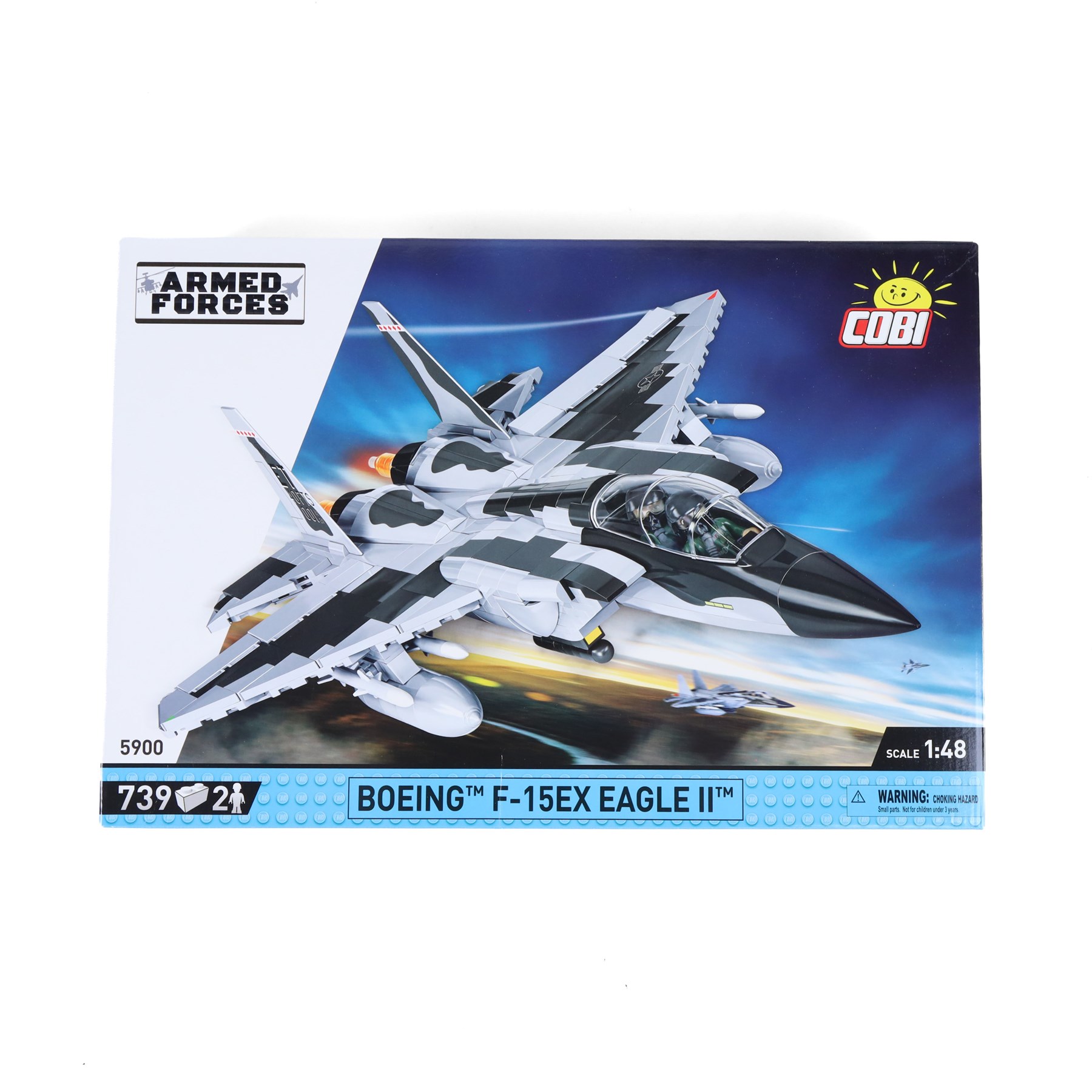 Four Cobi Bricks Armed Forces and Historical Collection model sets, comprising 1:144 scale no. 4852 U-Boot U-52 (Type VIIB), 1:48 scale no. 5900 Boeing F-15EX Eagle II, 1:48 scale no. 5848 Eurofighter and no. 5711 Junkers JU 52/3M, all in sealed boxes