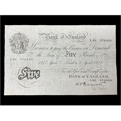 Bank of England Peppiatt white five pound banknote, April 3rd 1947 ‘L82 076450’