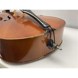 German half-size cello with 69cm two-piece maple back and ribs and spruce top; L112.5cm overall; in soft carrying case with two bows