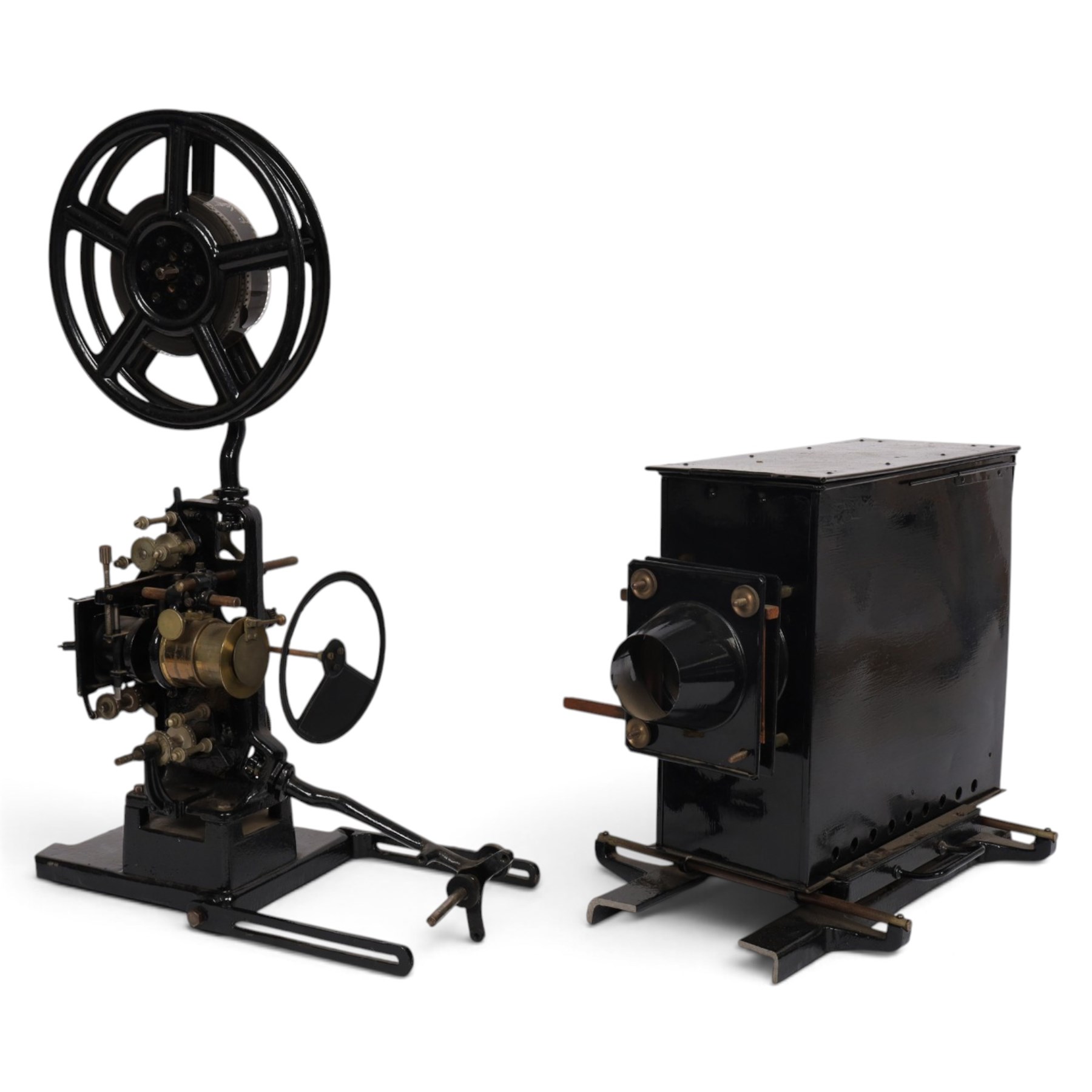 No. 1 Maltese Cross Empire lantern by W. Butcher & Sons together with a brass and black-japanned cine projector