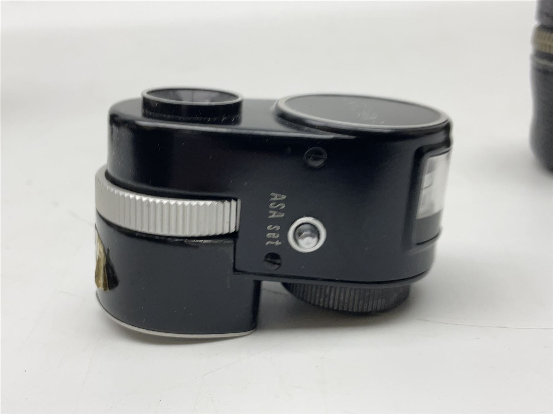 Olympus Pen FV camera body, serial no. 120981, with 'Olympus F.Zuiko Auto-S 1:1.8 f=38mm' lens, serial no. 251523, 'Olympus Zuiko Auto-zoom1:3.5 f=50-90mm, serial no. 135752 and clip on shoe