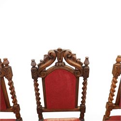 Set of six Victorian high-back dining chairs with spiral turned uprights and supports