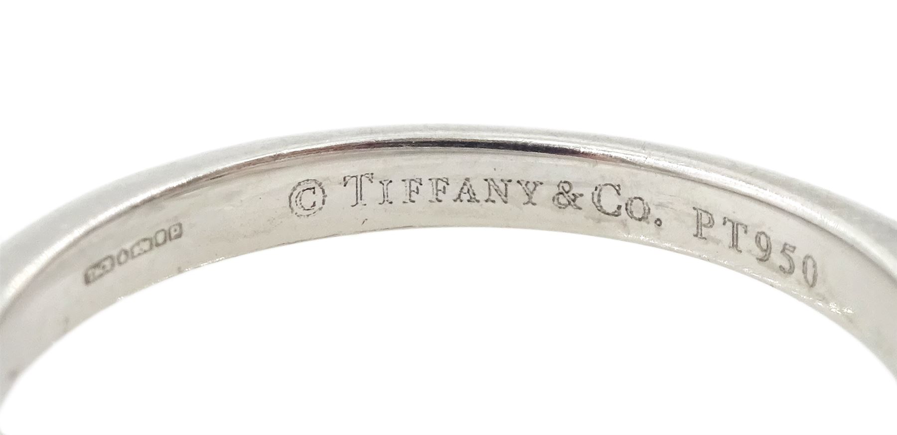 Tiffany & Co platinum single stone, princess cut diamond ring, London 2014, diamond 0.40 carat, boxed