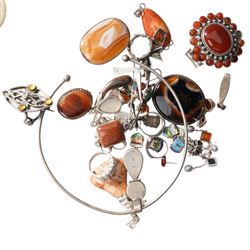Silver and stone set silver jewellery including bangles, bracelets earrings etc and a collection of costume jewellery