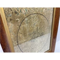 Early 19th century framed embroidered needlework map of England and Wales on silk, of oval form, enclosed with a floral boarder, frame H70cm W57cm  
