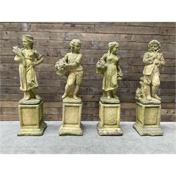 The Four Seasons - set of four cast stone garden figures on plinths