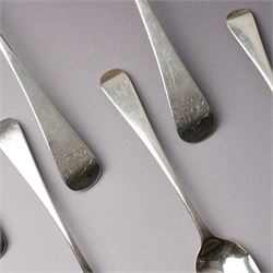Pair of George III silver sauce ladles London 1799 Maker Richard Crossley, six various George III and Victoria silver dessert spoons, assorted tea spoons etc