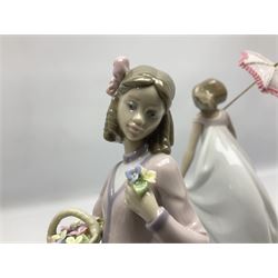 Five Lladro figures, comprising Cookies for Sale no 5191, Christening no 5618, Best Friend no 7620,  Afternoon Promenade no 7636 and Innocence in Bloom no 7644 three with original boxes, largest example H29cm  