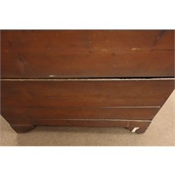  Early 19th century inlaid mahogany chest, two short and three long drawers, bracket supports, W107cm, H112cm, D50cm  