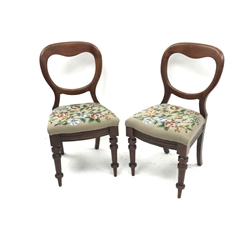 Pair Victorian mahogany balloon back chairs, upholstered seat, turned supports, W47cm 