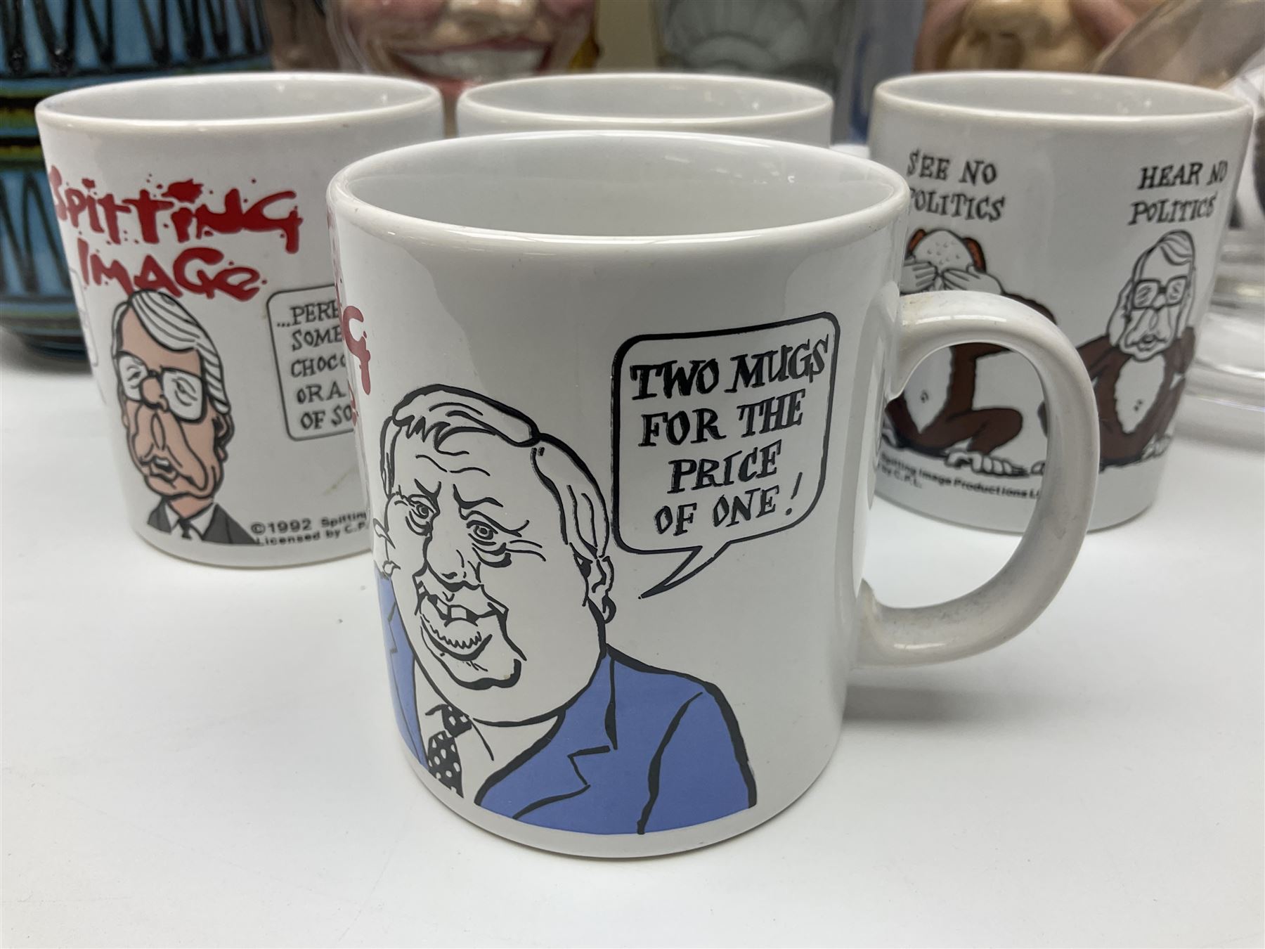 Bairstow Manor Pottery Tony Blair teapot and Tony Hague, Spode Copeland vase, glass vases, glass paperweight etc 