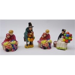  Four Royal Doulton Miniature Street Vendors: Flower Sellers Children, The Old Balloon Seller and Mask Seller, as new, boxed (4)  