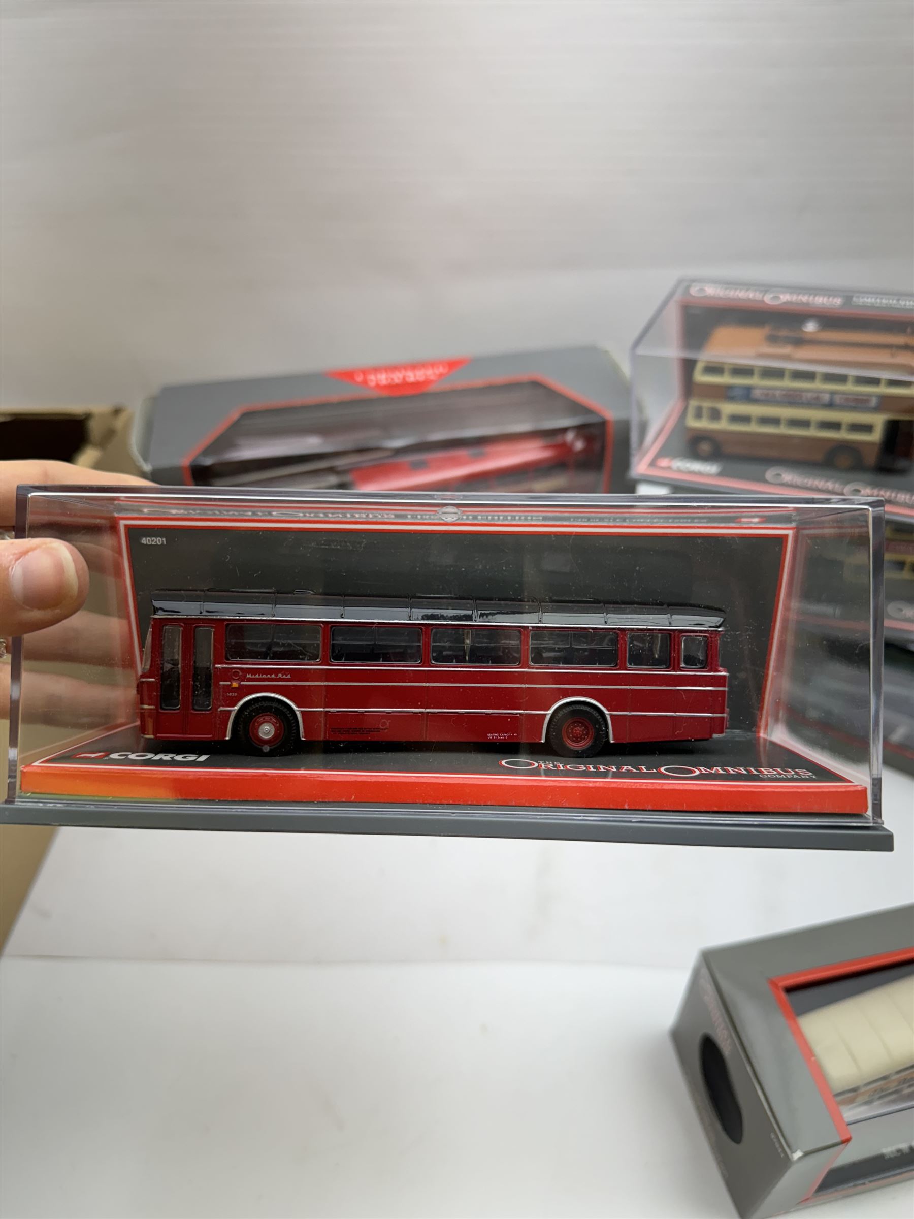 Nineteen limited edition Corgi The Original Omnibus 1:76 scale diecast models, including 45001 Dorset Delights, 45002 The Varsity Set and 97095 Lancashire Holiday Set, all boxed with certificates 
