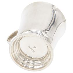 Set of six Scandinavian silver demitasse spoons decorated with green guilloche enamel, stamped 925s, together with a similar Scandinavian silver spoon in yellow guilloche enamel and 1950's silver christening cup, hallmarked J B Chatterley & Sons Ltd, Birmingham 1959, cup H7cm  