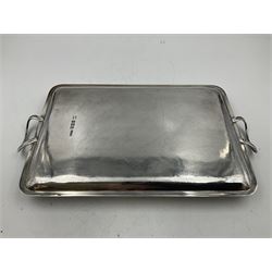 Small early 20th century silver tray, of rectangular form with reeded edge and twin reeded handles, hallmarked Asprey & Co Ltd, London 1914, including handles W26.5cm