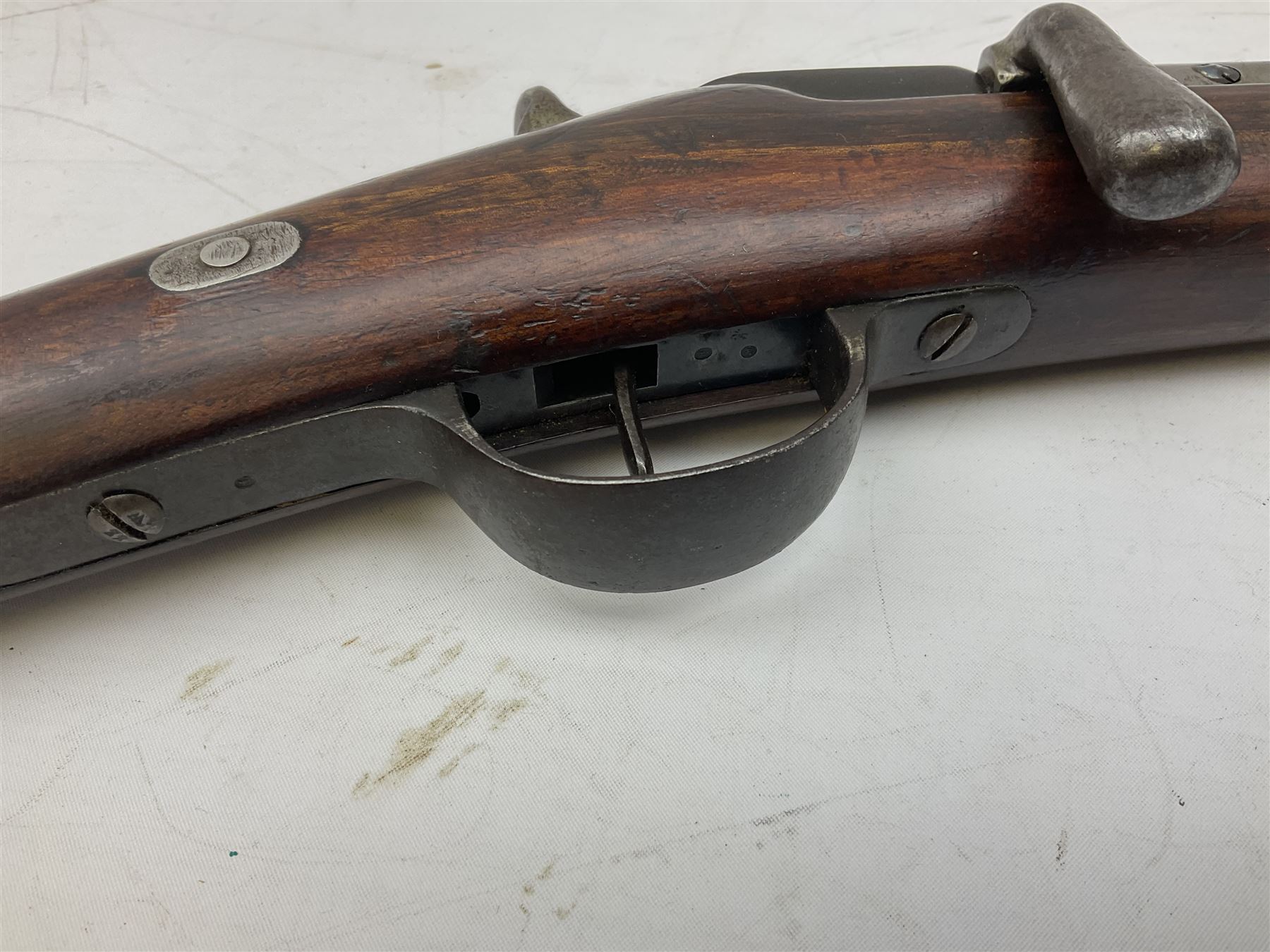 19th century Belgian Gras 12-bore (from 11-bore) bolt-action single barrel shotgun with 80cm barrel No.G85345 L127cm overall. Deactivated to early specification so requires re-deactivation to modern standards RFD ONLY - Disposed 25.06.25 - Notified 24.07.25
