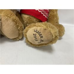 Eight annual Fraser Bears, by House of Fraser, dating between 2012 and 2019, tallest H35cm