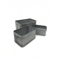 Set of three graduating galvanised tubs (max measurements)