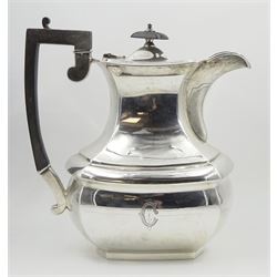 Raich Carter - presentation hallmarked silver two-handled tray of rounded oblong form with gadrooned rim by Wilson & Gill, 139 Regent Street, London, inscribed to the centre 'Presented to Mr. & Mrs. Raich Carter by the Lord Mayor of the City and County of Kingston-upon-Hull Alderman R.E. Smith J.P. on May 30th 1952on behalf of the many Admirers who subscribed to The Lord Mayor's Testimonial Fund in recognition of Raich Carter's genius as a footballer and his services to the City', London 1937 82oz L61cm; together with a hallmarked silver four-piece tea and coffee set by Cooper Bros. & Sons Ltd, the teapot of London shape with ebonised handle and knop, each piece engraved with an initial 'C', Sheffield 1920  60.5oz, teapot L29.5cm