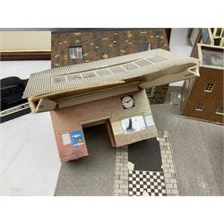 Quantity of model houses, framed print, coal E & J Mining Memories Morris Minor figures etc