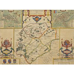 John Speed (British 1552-1629): 'Rutlandshire', 17th century engraved map with hand-colour...