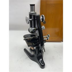 Three microscopes, comprising Ernst Leitz Wetzlar, W Watson & Sons service II no 125485, W Watson & Sons Bactil binocular no 115722, all boxed  