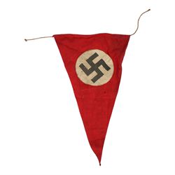 WWII German Third Reich NSDAP swastika double sided pennant, L34cm