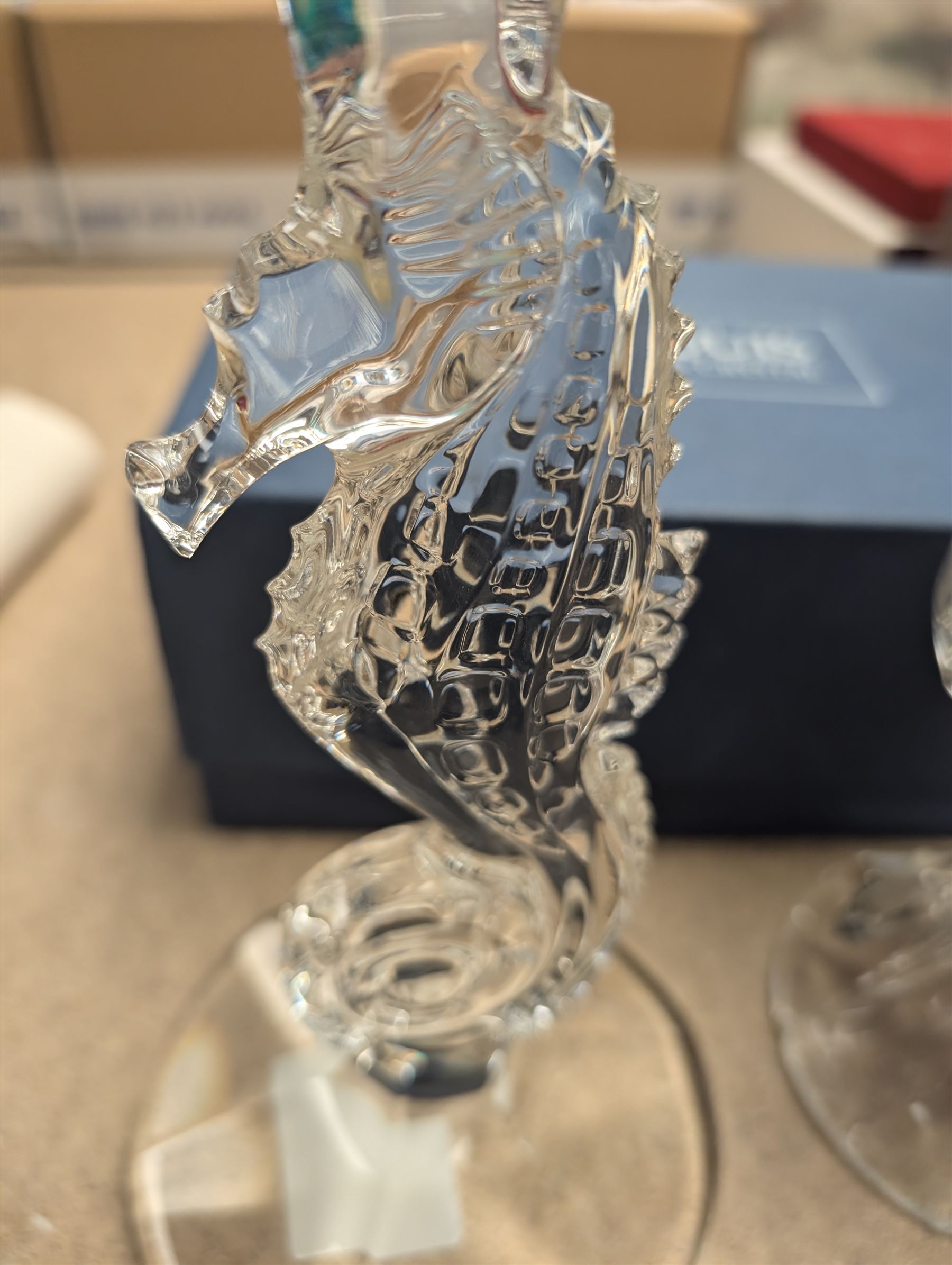 Waterford Crystal seahorse candlestick and a boxed Waterford crystal Marquis candlestick