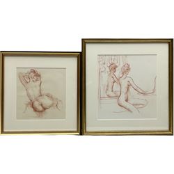 Peter Collins ARCA (British 1923-2001): Nude by a Mirror & Nude Sleeping, two sanguine drawings unsigned 25cm x 23cm & 20cm x 19cm (2) 
Provenance: Studio sale: The late Georgina and Peter Collins Collection. ‘The Contents of Stanley Studios, Chelsea’; Sulis Fine Art.